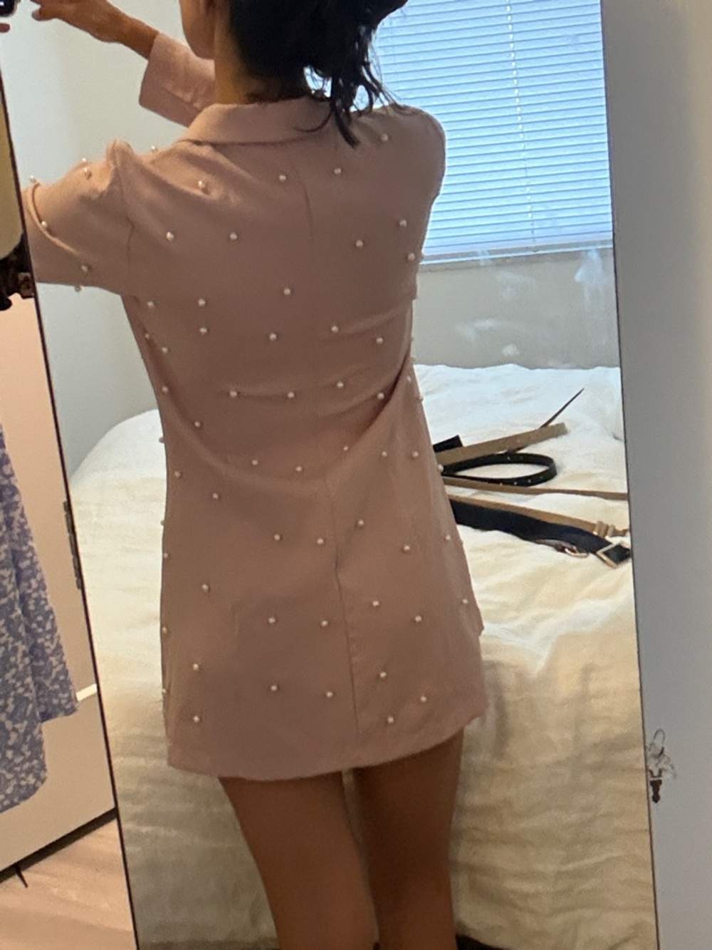 Suuuuper freakin cute Pearl Embellished Pink Blazer Dress - Picture 3 of 5